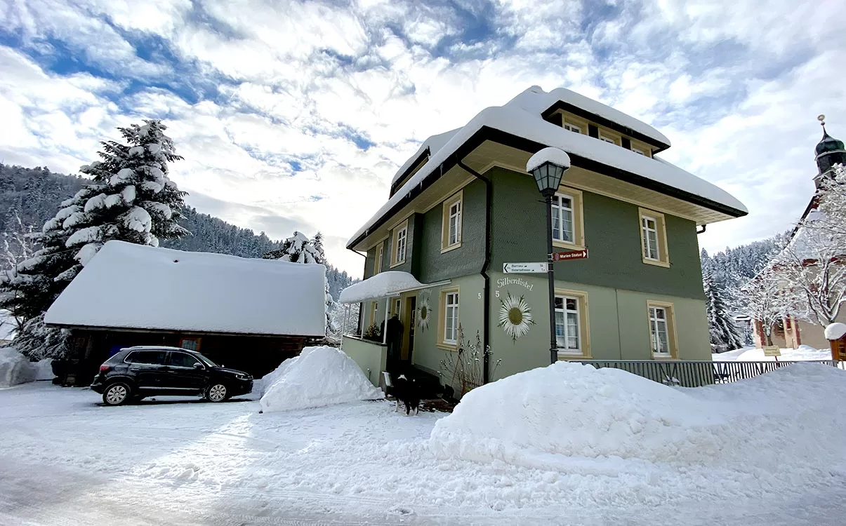 Haus Silberdistel im Schnee